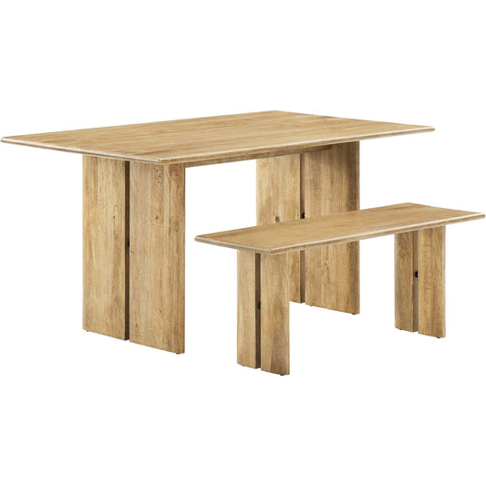 Canton 60" Wood Dining Table and Bench Set by Evans & Londeen. Made from mango wood walnut, light oak color in a cottage & farmhouse style.
