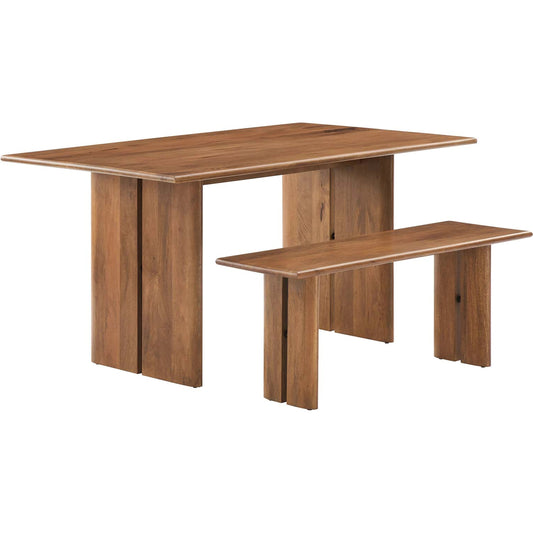 Canton 60" Wood Dining Table and Bench Set by Evans & Londeen. Made from mango wood walnut, light oak color in a cottage & farmhouse style.