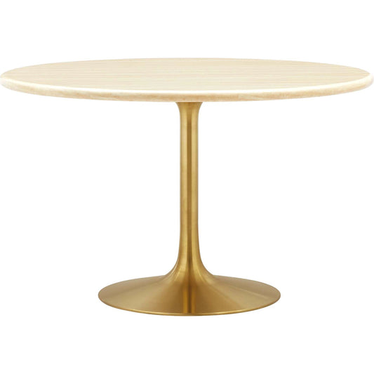 Halstead 48" Round Artificial Travertine Dining Table by Evans & Londeen in gold travertine. Made from unique in a modern style.