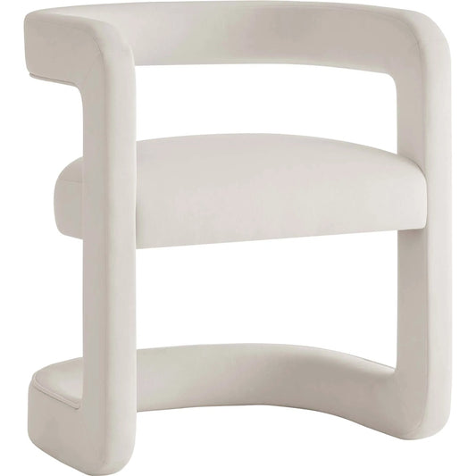 Tippah Barrel Dining Chair by Evans & Londeen. Made from performance velvet in a unique style.