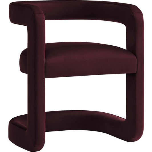 Tippah Barrel Dining Chair by Evans & Londeen. Made from performance velvet in a unique style.