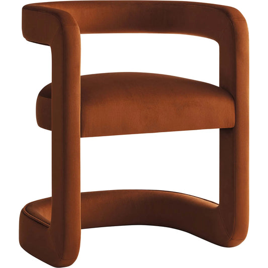 Tippah Barrel Dining Chair by Evans & Londeen. Made from performance velvet in a unique style.