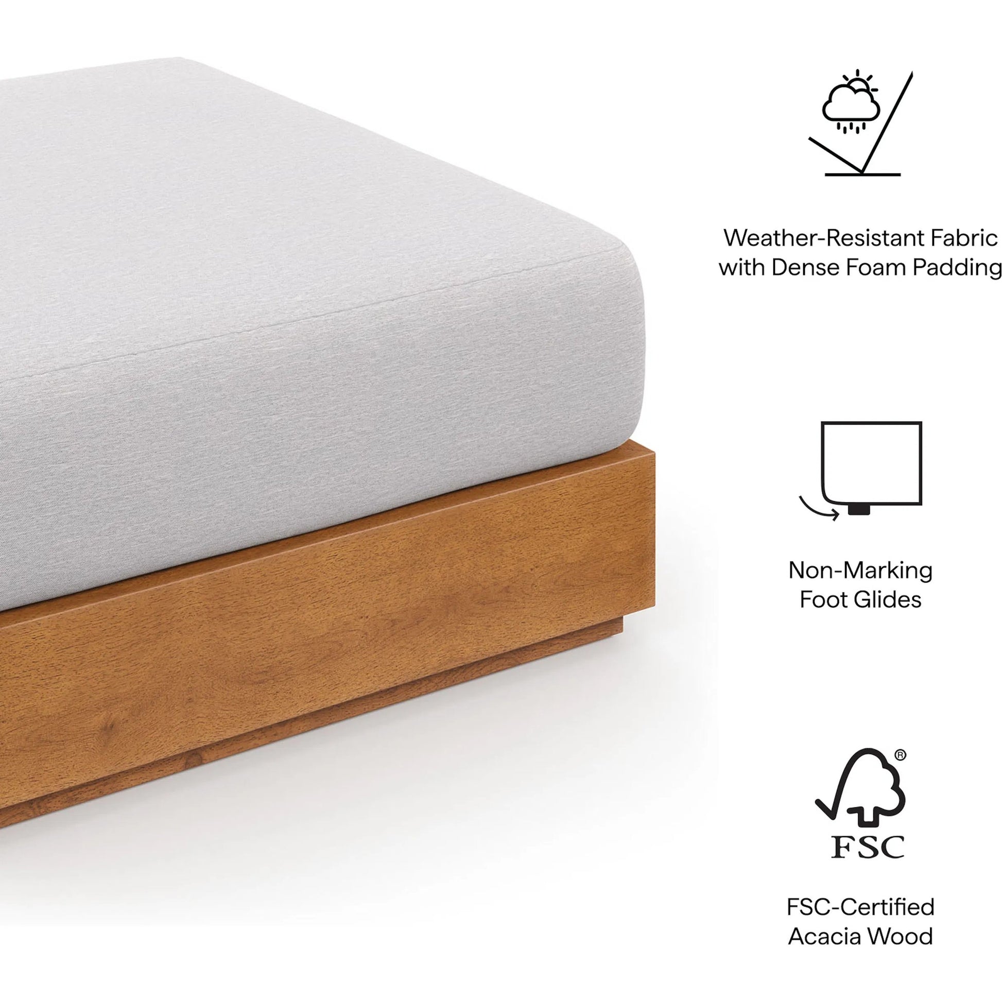Conejos Acacia Wood Ottoman by Evans & Londeen. Made from acacia wood in a transitional style.