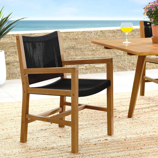 Baldwin Outdoor Teak and Rope Dining Armchairs (Set of 2) by Evans & Londeen. Made from teak, rope in a unique style.