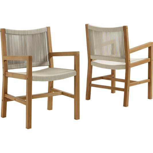 Baldwin Outdoor Teak and Rope Dining Armchairs (Set of 2) by Evans & Londeen. Made from teak, rope in a unique style.