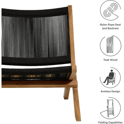 Irion Teak and Rope Folding Accent Lounge Chair by Evans & Londeen. Made from teak, rope in a modern style.