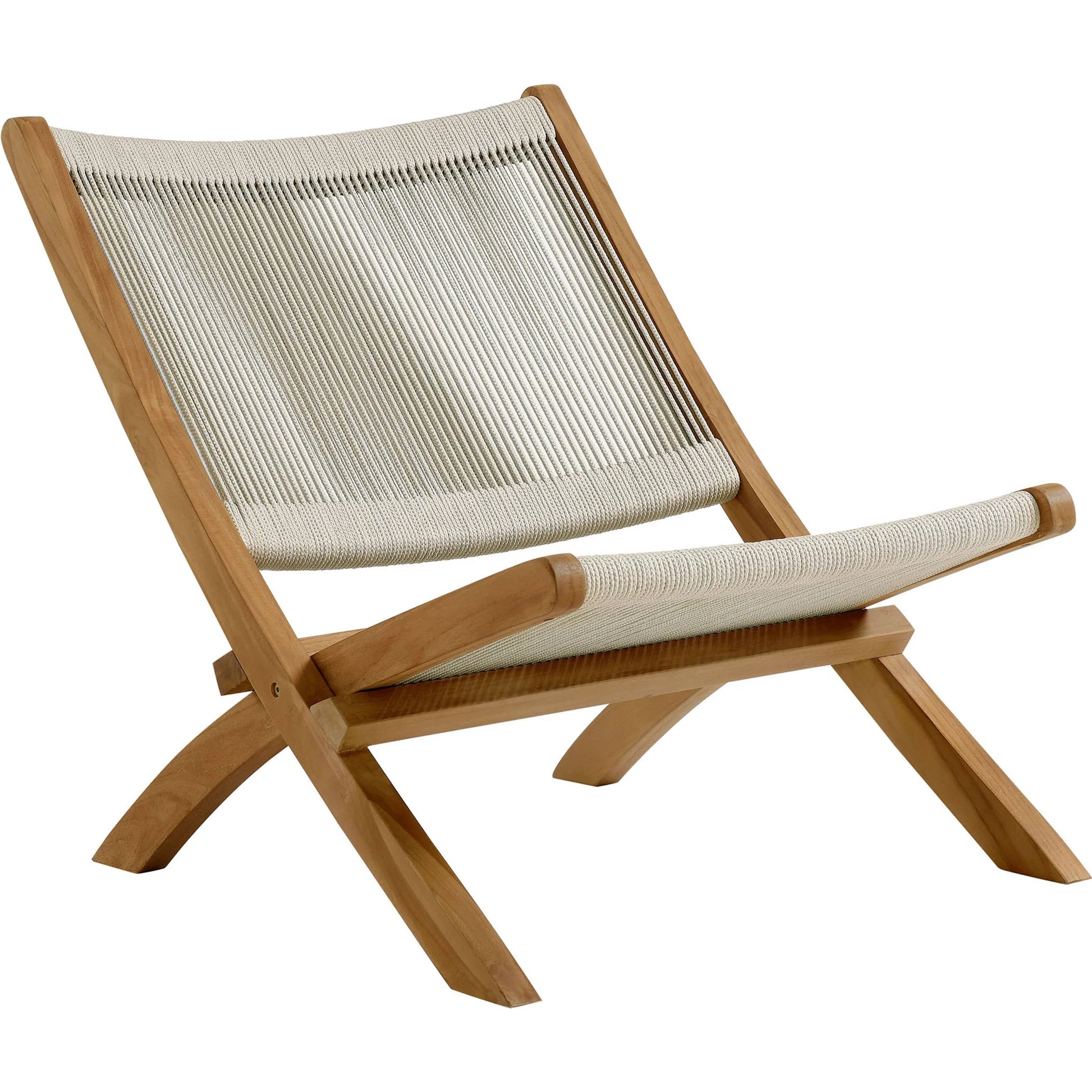 Irion Teak and Rope Folding Accent Lounge Chair by Evans & Londeen. Made from teak, rope in a modern style.