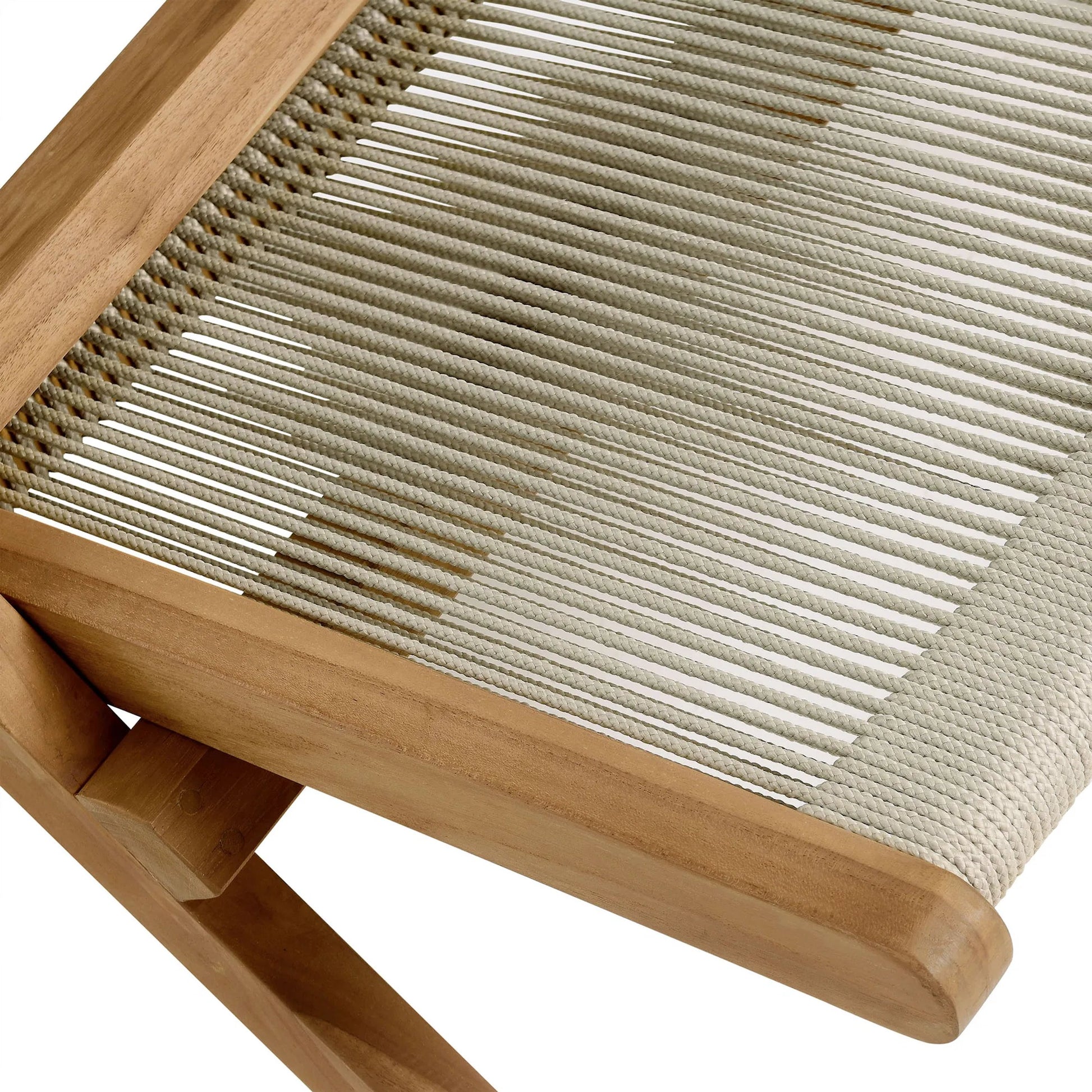 Irion Teak and Rope Folding Accent Lounge Chair by Evans & Londeen. Made from teak, rope in a modern style.