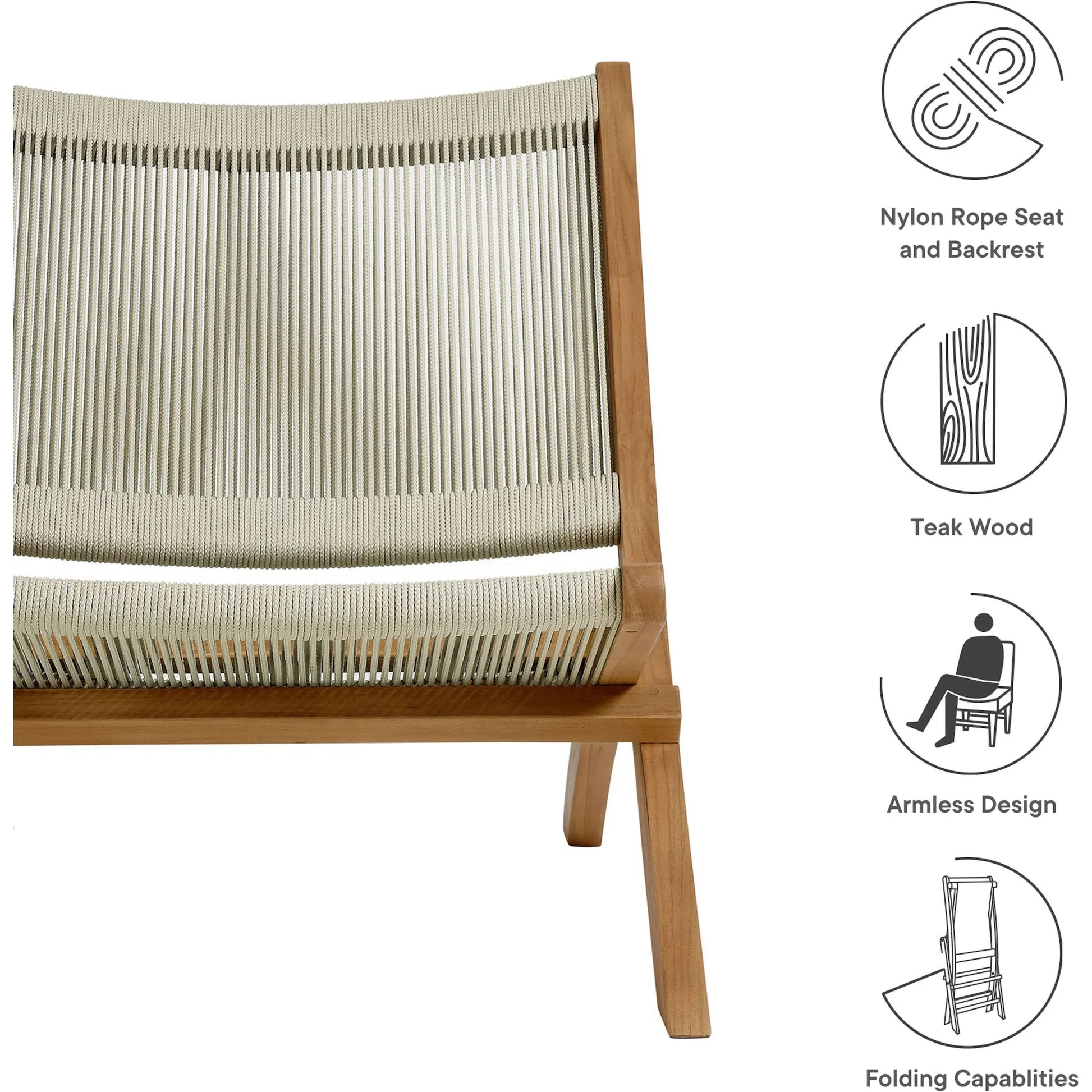 Irion Teak and Rope Folding Accent Lounge Chair by Evans & Londeen. Made from teak, rope in a modern style.