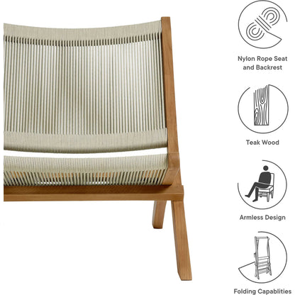 Irion Teak and Rope Folding Accent Lounge Chair by Evans & Londeen. Made from teak, rope in a modern style.