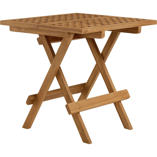 Baldwin Outdoor Teak Wood Side Table by Evans & Londeen in natural. Made from teak wood in a unique style.