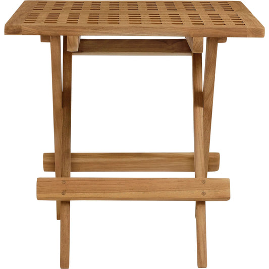 Baldwin Outdoor Teak Wood Side Table by Evans & Londeen in natural. Made from teak wood in a unique style.