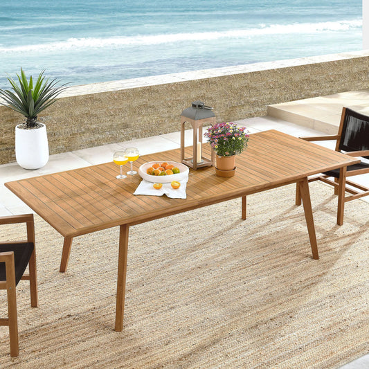 Baldwin Outdoor Teak Wood Extendable Dining Table by Evans & Londeen in natural. Made from teak wood in a unique style.