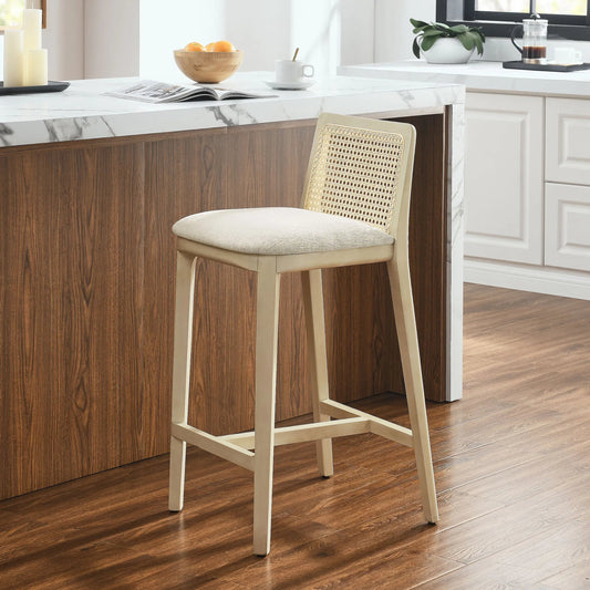 Carson Wood and Rattan Counter Stool by Evans & Londeen. Made from wood in a unique style.