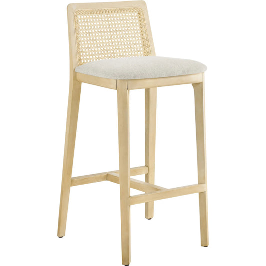 Carson Wood and Rattan Bar Stool by Evans & Londeen. Made from wood in a unique style.