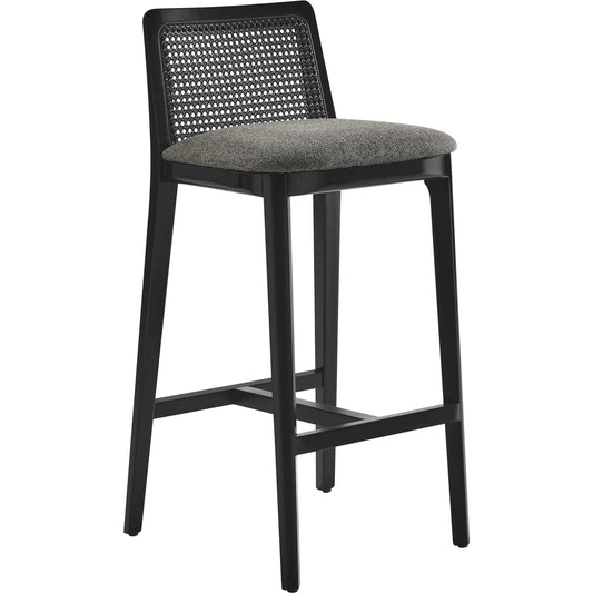 Carson Wood and Rattan Bar Stool by Evans & Londeen. Made from wood in a unique style.