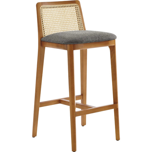 Carson Wood and Rattan Bar Stool by Evans & Londeen. Made from wood in a unique style.