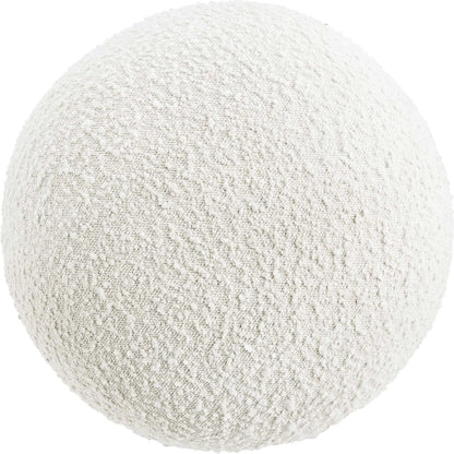 Okeechobee Boucle Ottoman by Evans & Londeen in ivory burgundy. Made from boucle upholstered in a unique style.