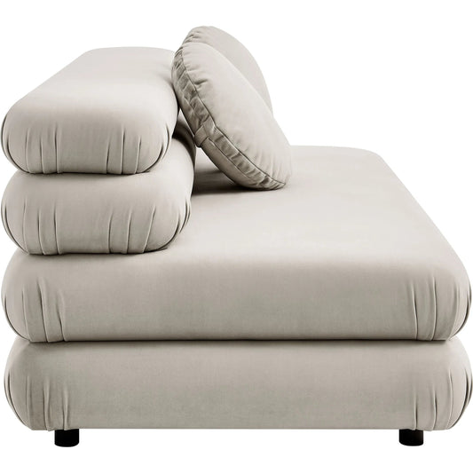 Wilkes Modular Armless Loveseat by Evans & Londeen. Made from performance velvet in a unique style.