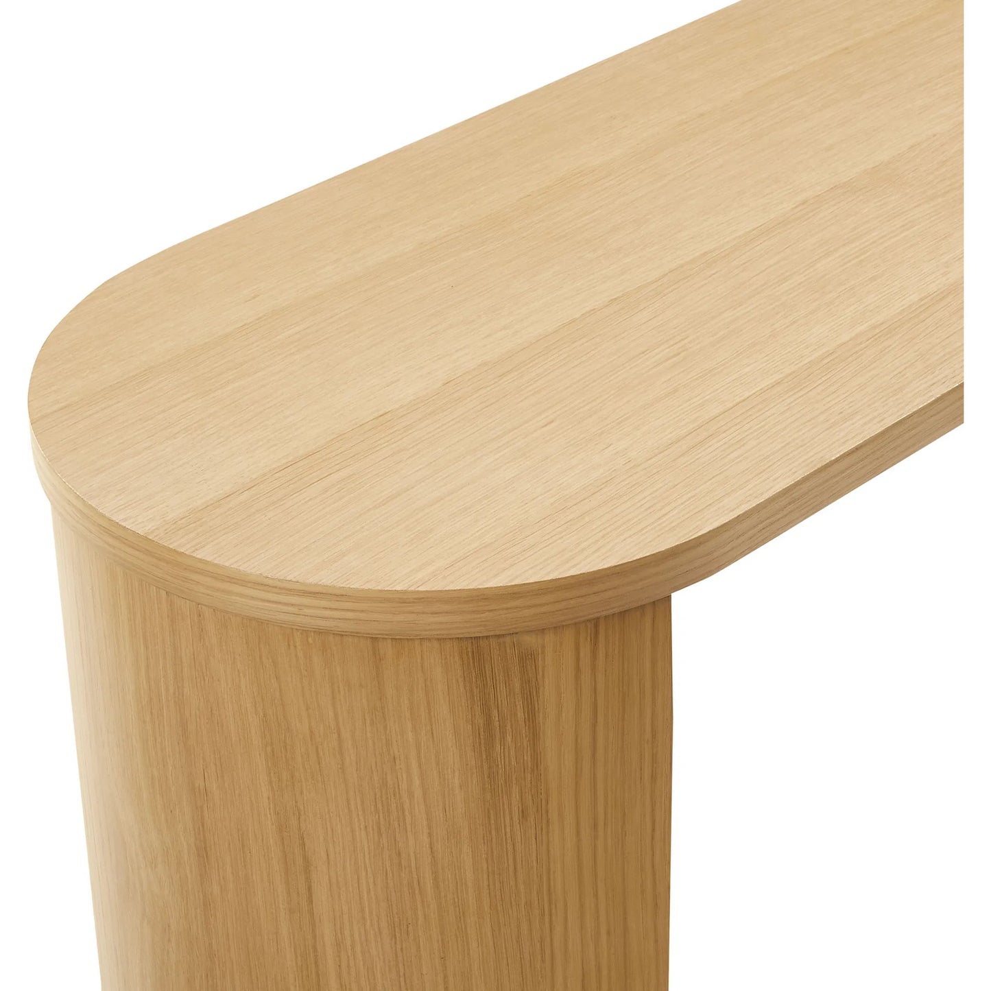 004 SI-2357936 | Closeup | Swisher Oval Wood Entryway Console Table by Evans & Londeen in oak. Made from oval wood in a transitional style.