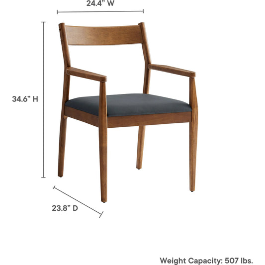 Highpoint 7-Piece Wood Dining Set with Vegan Armchairs by Evans & Londeen in walnut black. Made from wood in a unique style.