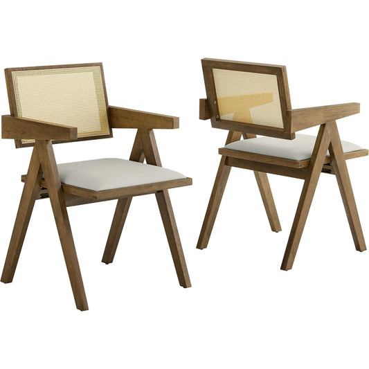 Moca Vegan Cane Dining Armchairs (Set of 2) by Evans & Londeen. Made from vegan leather cane in a unique style.