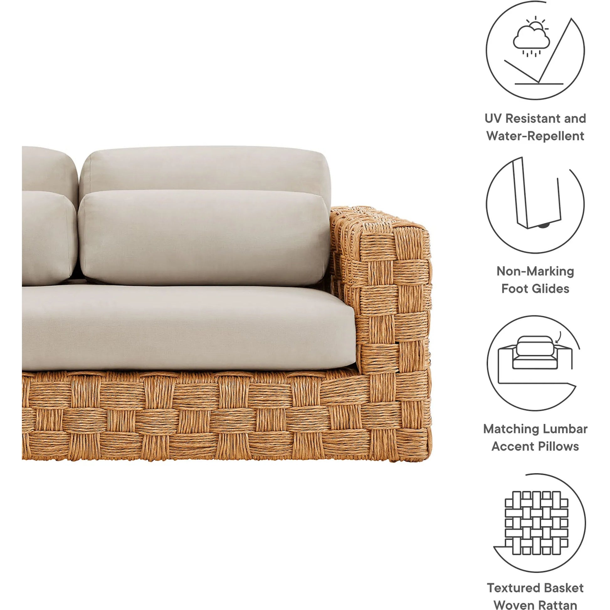 Volusia Rattan Loveseat by Evans & Londeen in natural light gray. Made from rattan in a rustic style.