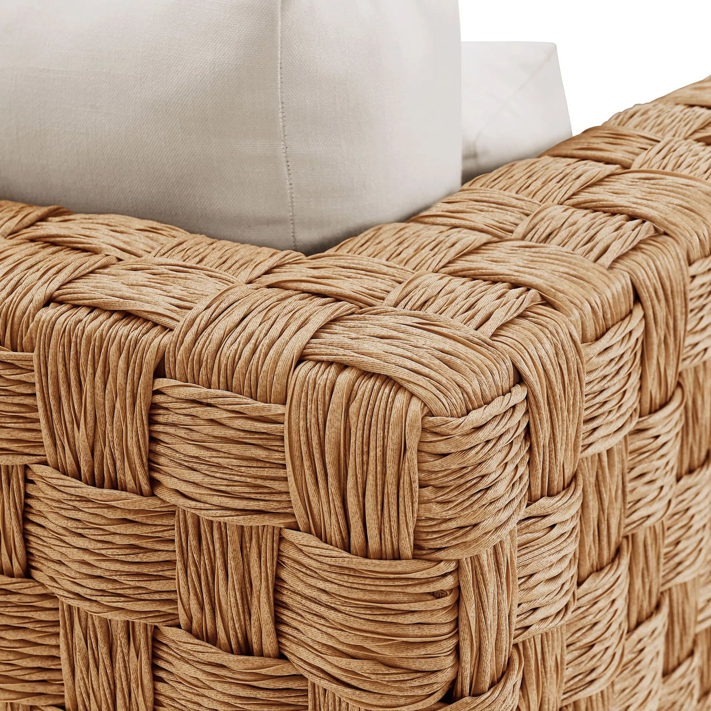 003 SI-2357957 | Closeup | Volusia Rattan Armchair by Evans & Londeen in natural light gray. Made from rattan in a rustic style.