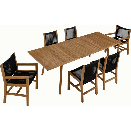 Baldwin Outdoor 7-Piece Teak and Rope Dining Set by Evans & Londeen. Made from teak, rope in a unique style.