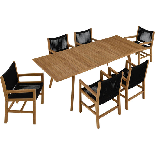 Baldwin Outdoor 7-Piece Teak and Rope Dining Set with Armchairs by Evans & Londeen. Made from teak, rope in a unique style.