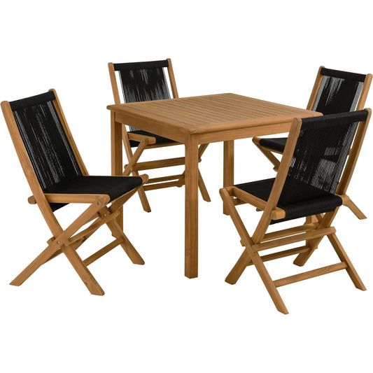 Baldwin Outdoor 5-Piece Teak Wood Dining Set with Rope Folding Chairs by Evans & Londeen. Made from teak wood in a unique style.
