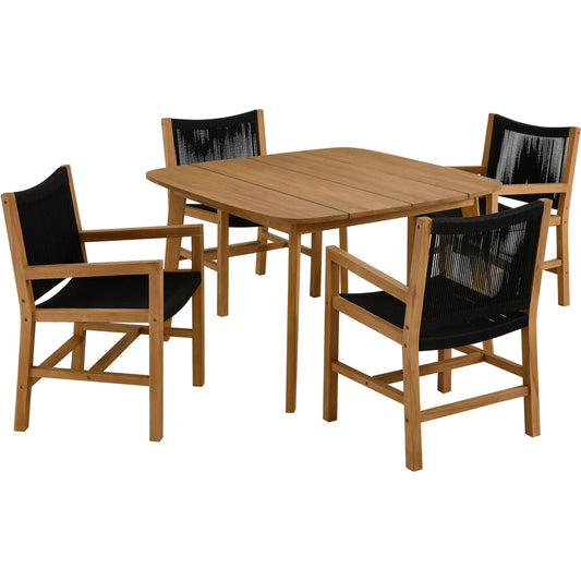 Baldwin Outdoor 5-Piece Teak and Rope Dining Set with Armchairs by Evans & Londeen. Made from teak, rope in a unique style.