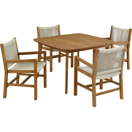 Baldwin Outdoor 5-Piece Teak and Rope Dining Set with Armchairs by Evans & Londeen. Made from teak, rope in a unique style.