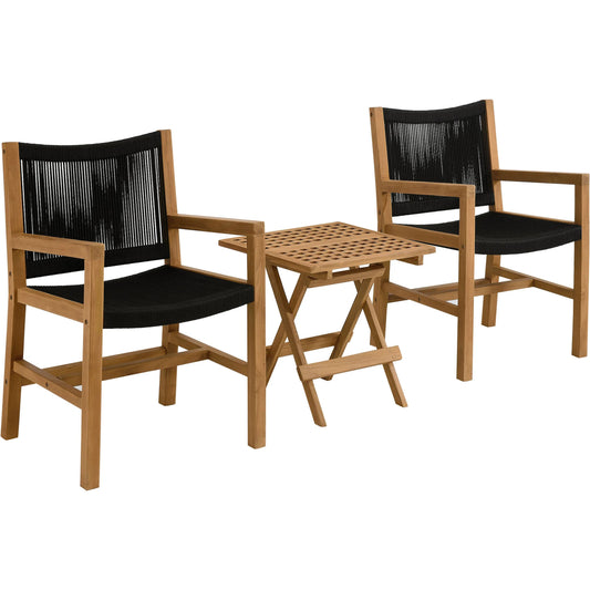 Baldwin Outdoor 3-Piece Teak and Rope Armchairs with Folding Side Table by Evans & Londeen. Made from teak, rope in a unique style.