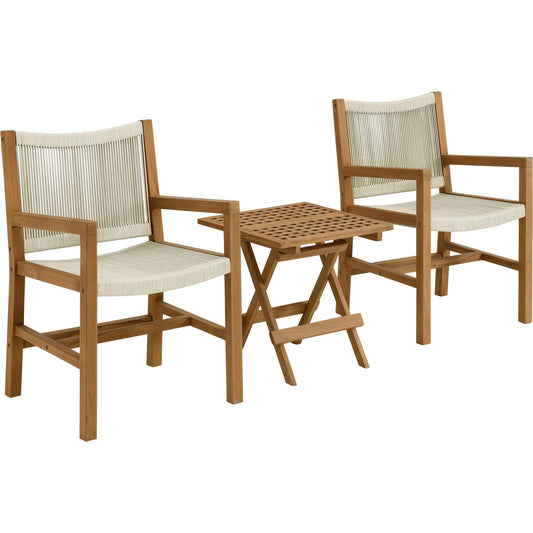 Baldwin Outdoor 3-Piece Teak and Rope Armchairs with Folding Side Table by Evans & Londeen. Made from teak, rope in a unique style.