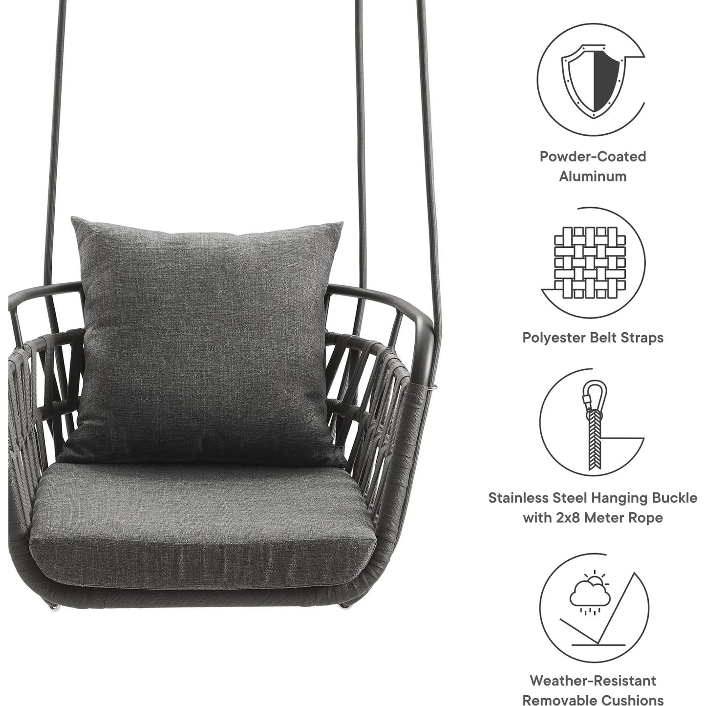 005 SI-2358004 | Closeup | Robeson Aluminum Swing Chair by Evans & Londeen. Made from aluminum in a transitional style.
