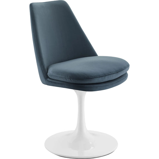Halstead Swivel Dining Side Chair by Evans & Londeen. Made from performance velvet in a unique style.