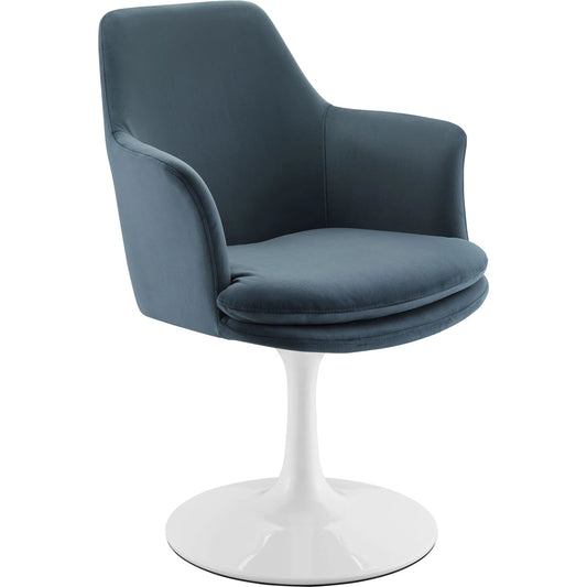 Halstead Swivel Dining Armchair by Evans & Londeen. Made from performance velvet in a unique style.