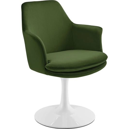 Halstead Swivel Dining Armchair by Evans & Londeen. Made from performance velvet in a unique style.