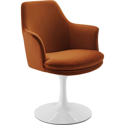 Halstead Swivel Dining Armchair by Evans & Londeen. Made from performance velvet in a unique style.