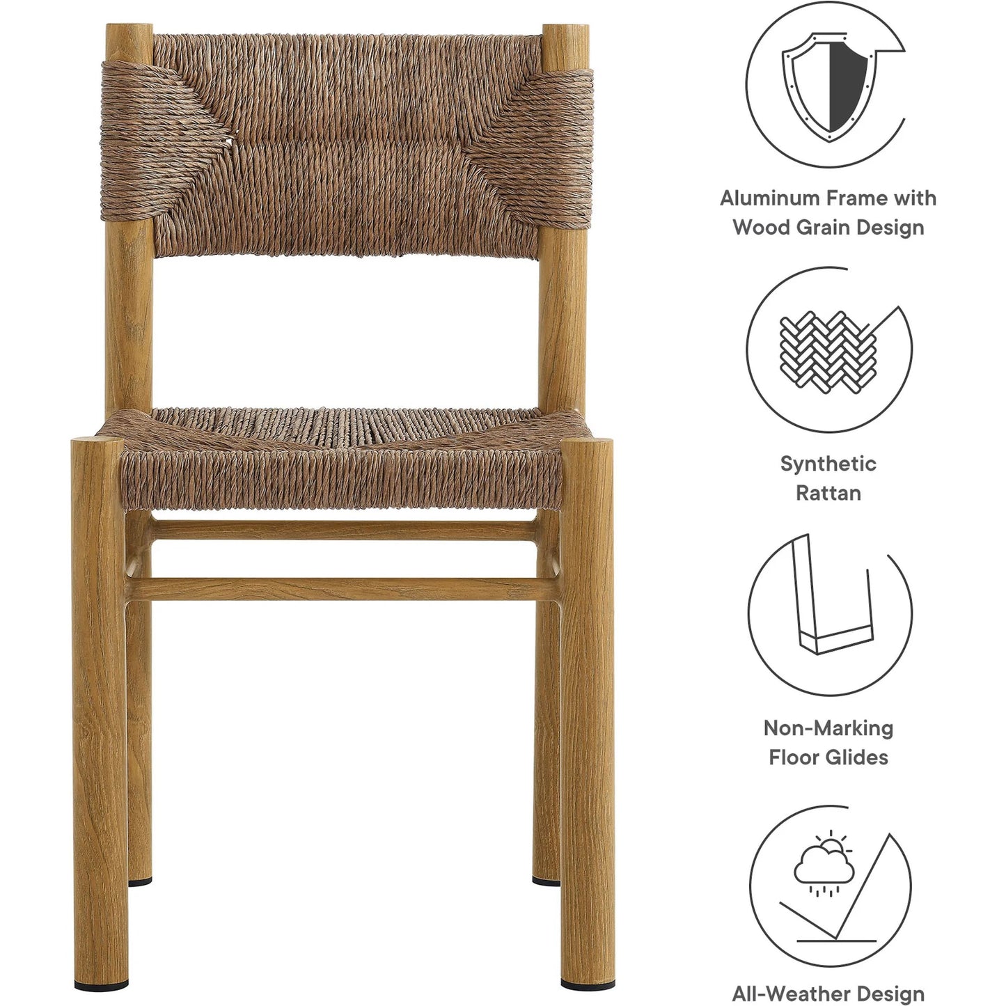 003 SI-2358074 | Closeup | Spink Rattan and Aluminum Dining Side Chairs (Set of 2) by Evans & Londeen. Made from rattan, aluminum in a rustic style.