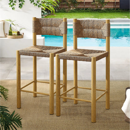 Spink Rattan and Aluminum Counter Stools (Set of 2) by Evans & Londeen. Made from rattan, aluminum in a rustic style.