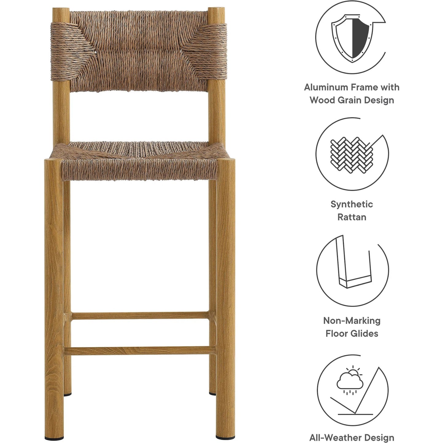 003 SI-2358076 | Closeup | Spink Rattan and Aluminum Counter Stools (Set of 2) by Evans & Londeen. Made from rattan, aluminum in a rustic style.