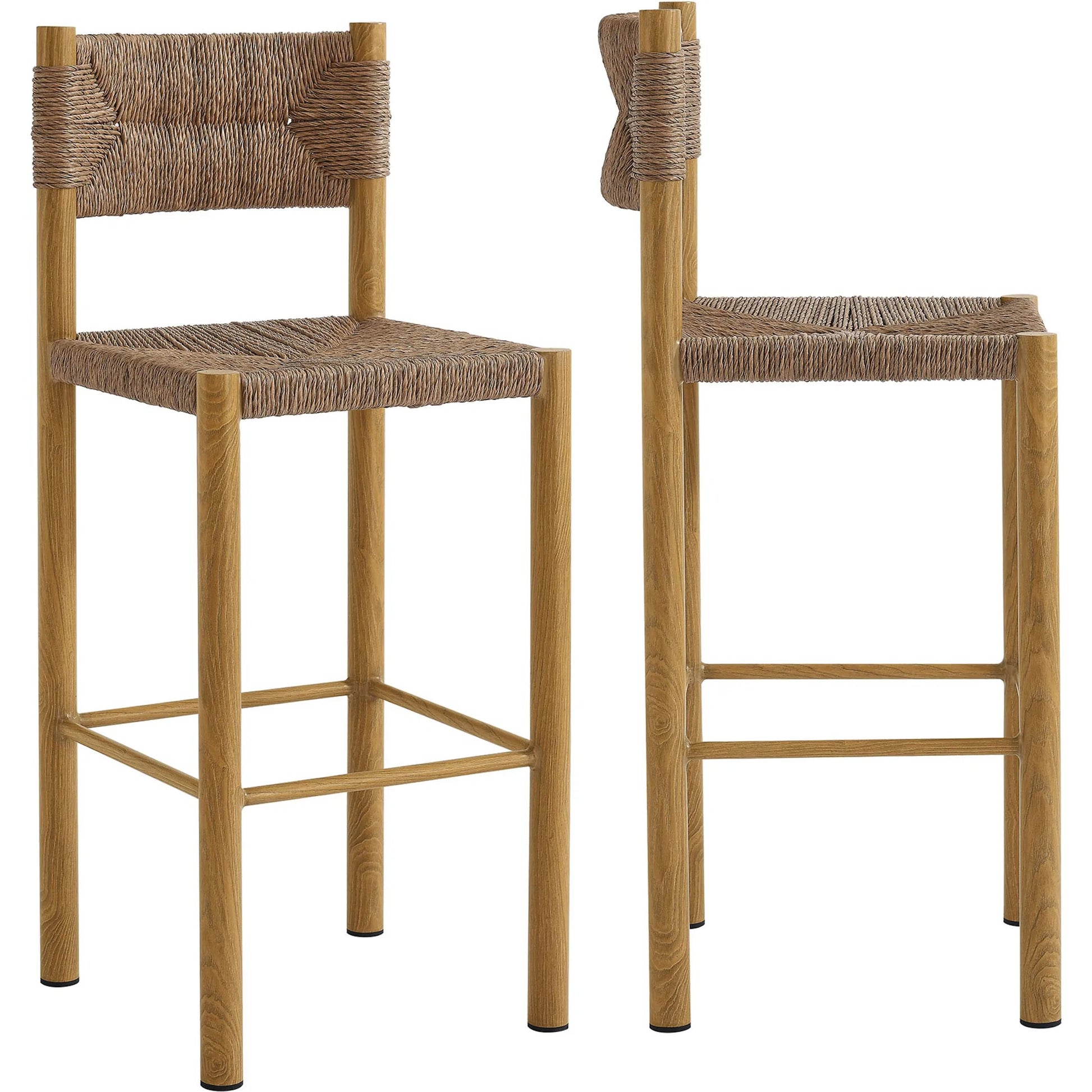 Spink Rattan and Aluminum Bar Stools (Set of 2) by Evans & Londeen. Made from rattan, aluminum in a rustic style.