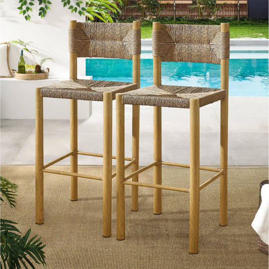 Daniels Outdoor Rattan and Aluminum Bar Stools (Set of 2) by Evans & Londeen. Made from rattan, aluminum in a unique style.