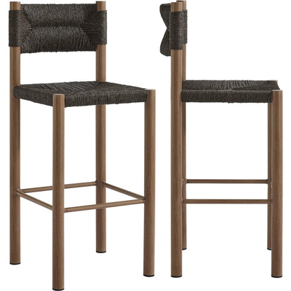 Spink Rattan and Aluminum Bar Stools (Set of 2) by Evans & Londeen. Made from rattan, aluminum in a rustic style.