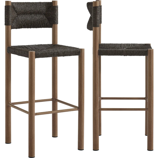 Daniels Outdoor Rattan and Aluminum Bar Stools (Set of 2) by Evans & Londeen. Made from rattan, aluminum in a unique style.