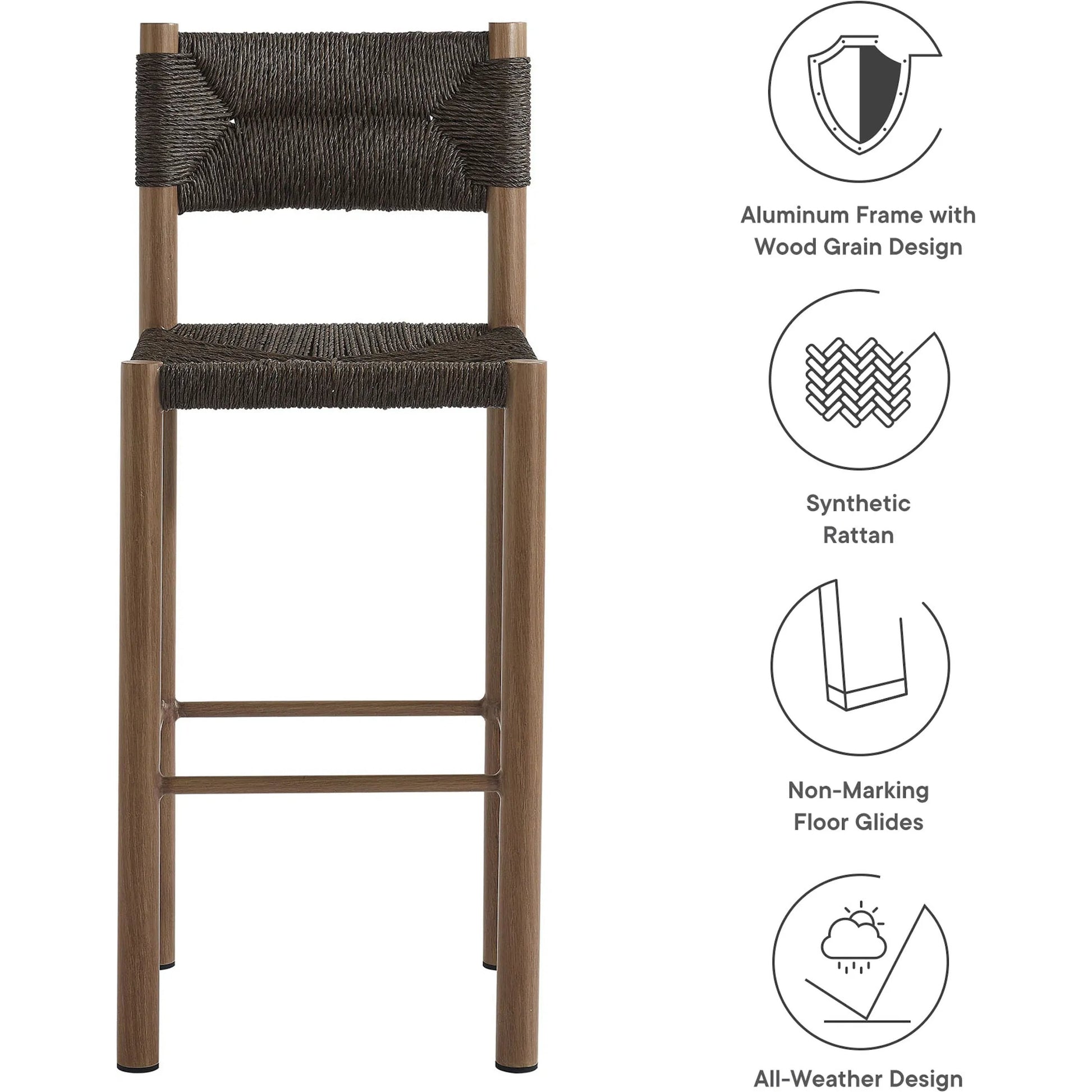 Spink Rattan and Aluminum Bar Stools (Set of 2) by Evans & Londeen. Made from rattan, aluminum in a rustic style.