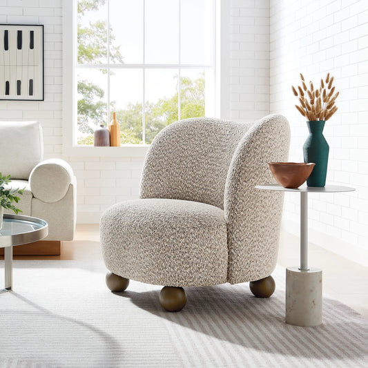Yabucoa Boucle Accent Chair by Evans & Londeen. Made from boucle fabric in a unique style.