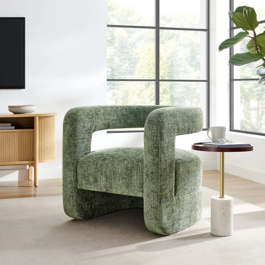 Kittitas Chenille Accent Chair by Evans & Londeen. Made from chenille in a unique style.
